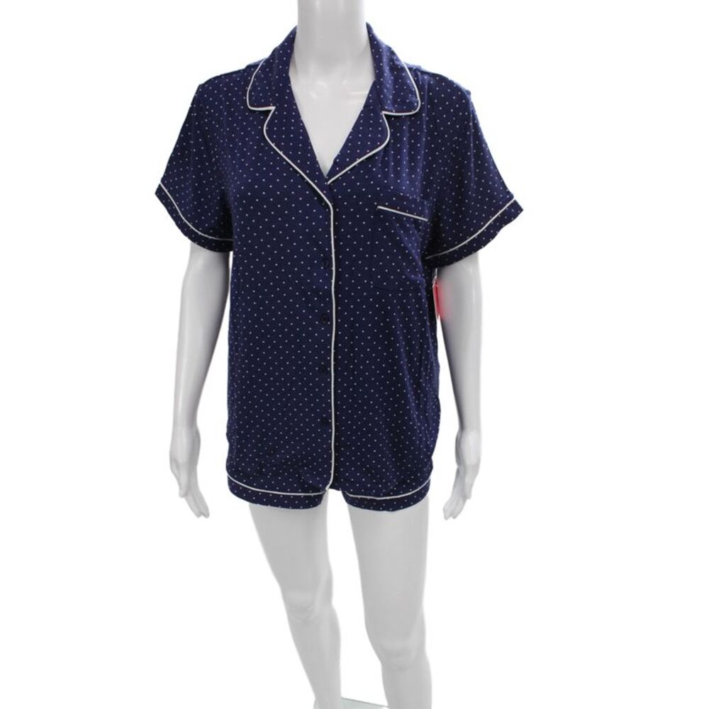 Kate Spade New York Womens Polka Dot Shorts Pajama Set Navy Blue Size Large